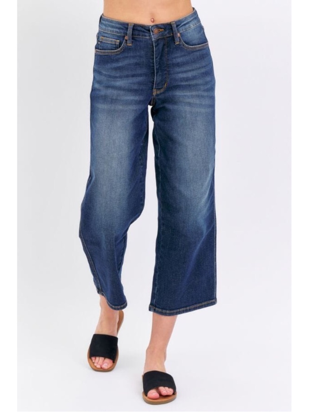 Judy Blue Tummy Control Wide Leg Crop Size 5/27 Dark Wash